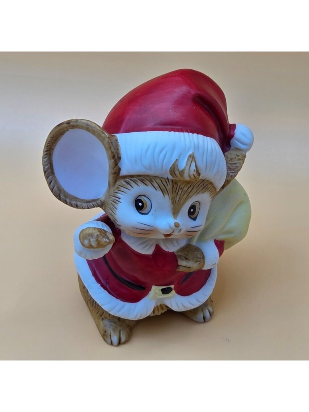 Vintage Homco 5405 Christmas Santa Mouse Figurine Sack Taiwan Holiday Decor